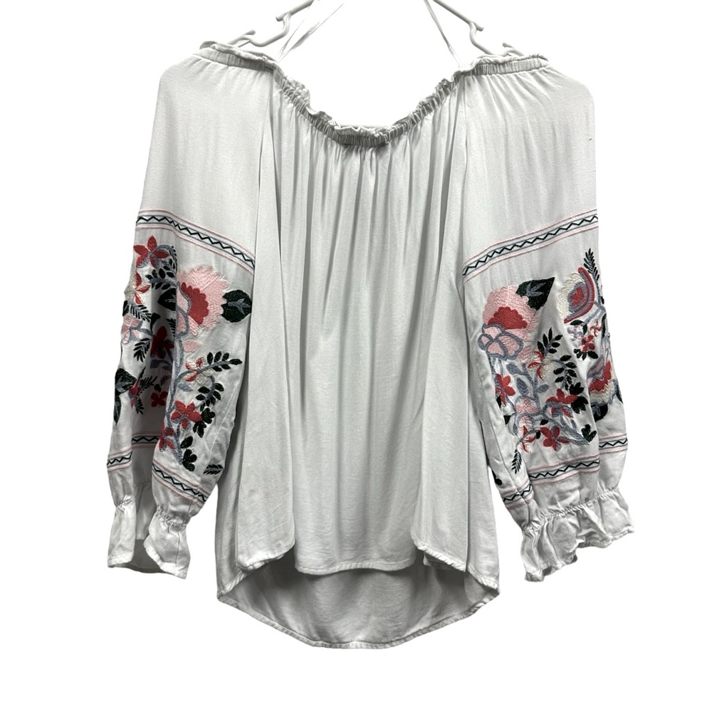 Sugar Lips White Embroidered Off Shoulder Peasant Style Top Blouse Womens Large - Picture 6 of 12